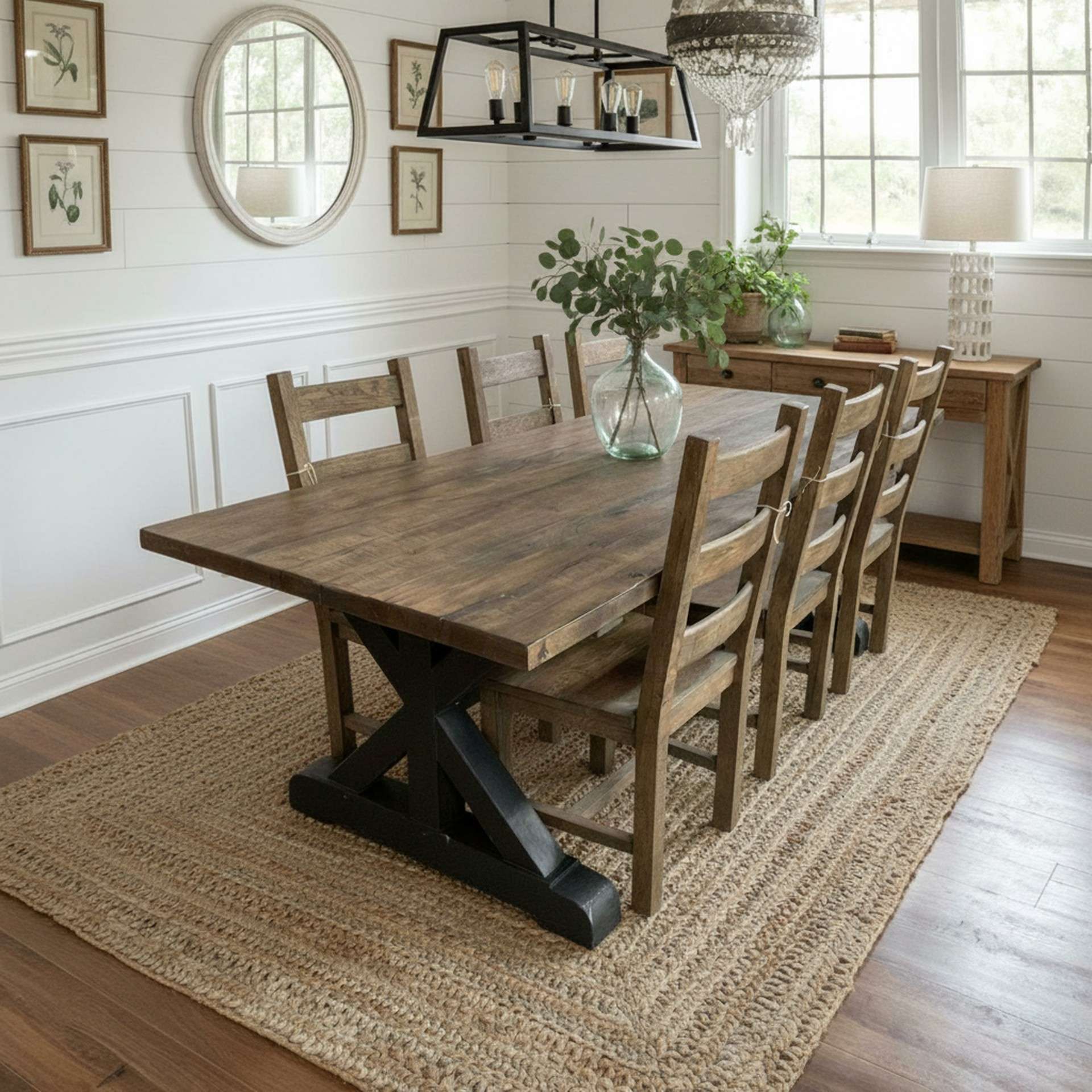 9 PC X-Base Oak Top Dining Set