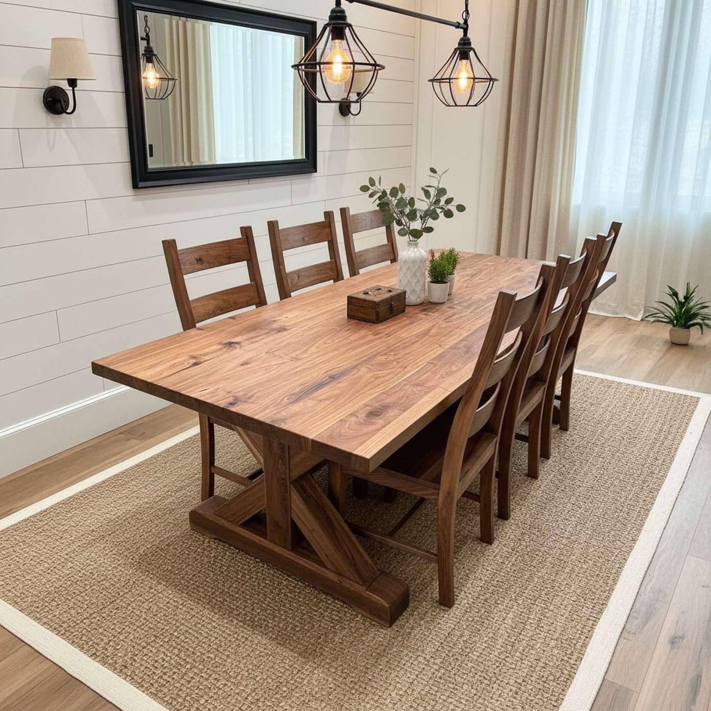 Solid Walnut X-Base Dining Set