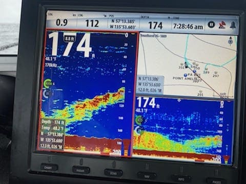 Sounder showing a thick school of baitfish in Sitka, AK