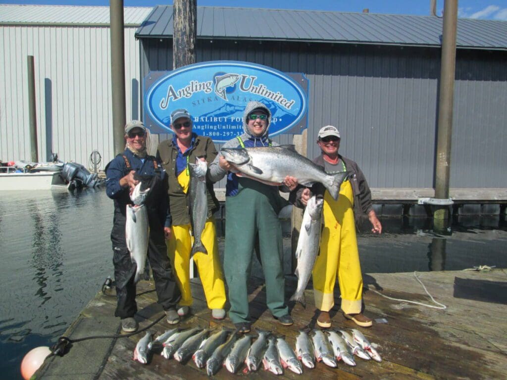 Thompson group with nice haul of kings in Sitka, AK with Angling Unlimited