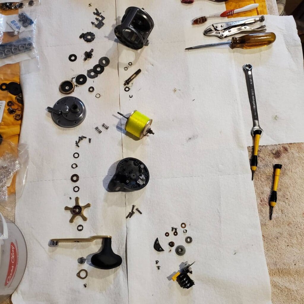 taken apart fishing reel
