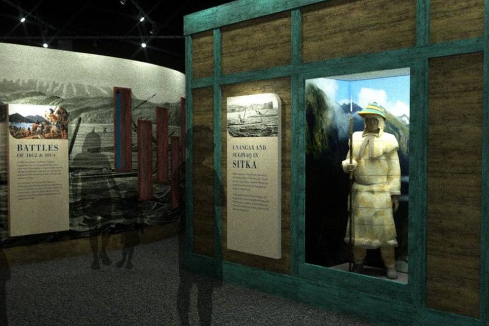 The interior of a museum in Sitka, Alaska