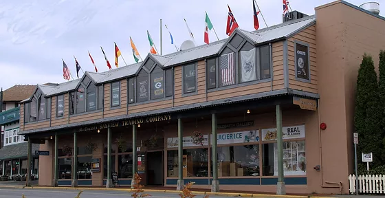 Downtown Sitka, Alaska showing outside of a block of buildings
