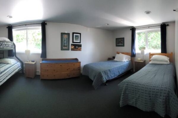 Bedroom of a waterview suite in Sitka, Alaska