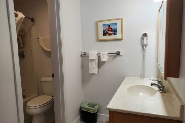 Bathroom of a waterview suite in Sitka, Alaska