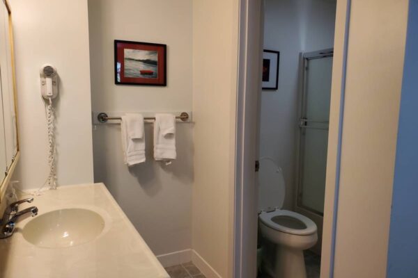 Bathroom of a waterview suite in Sitka, Alaska
