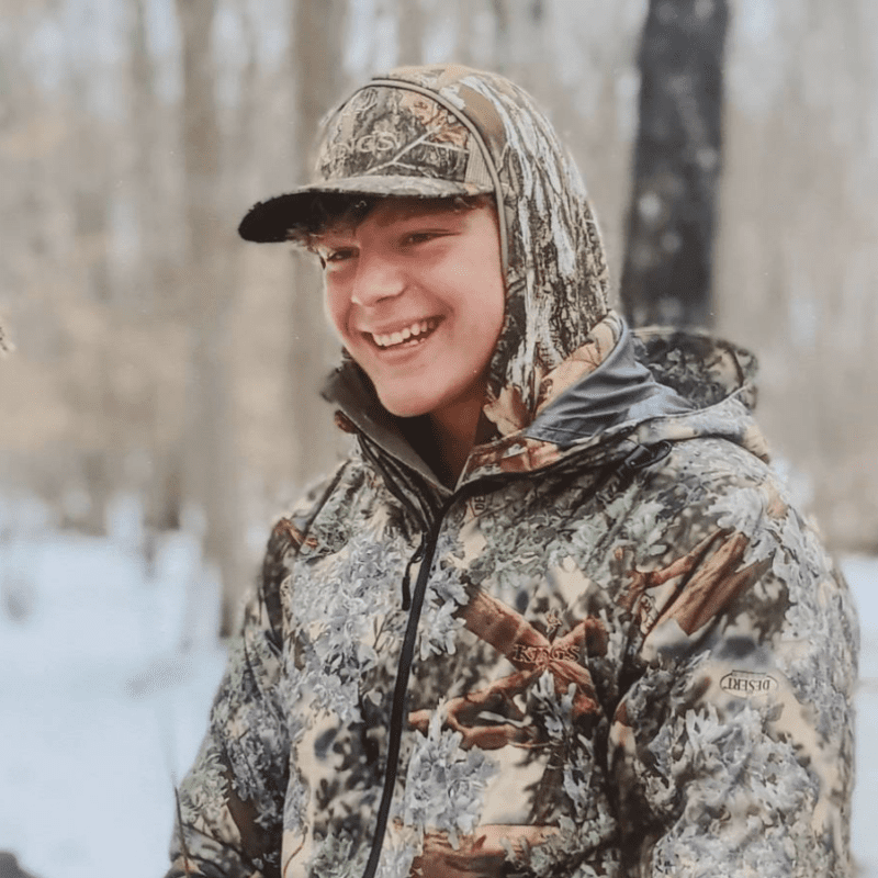 Angling Unlimited crew member, Luke McNamee, stands in full camouflage