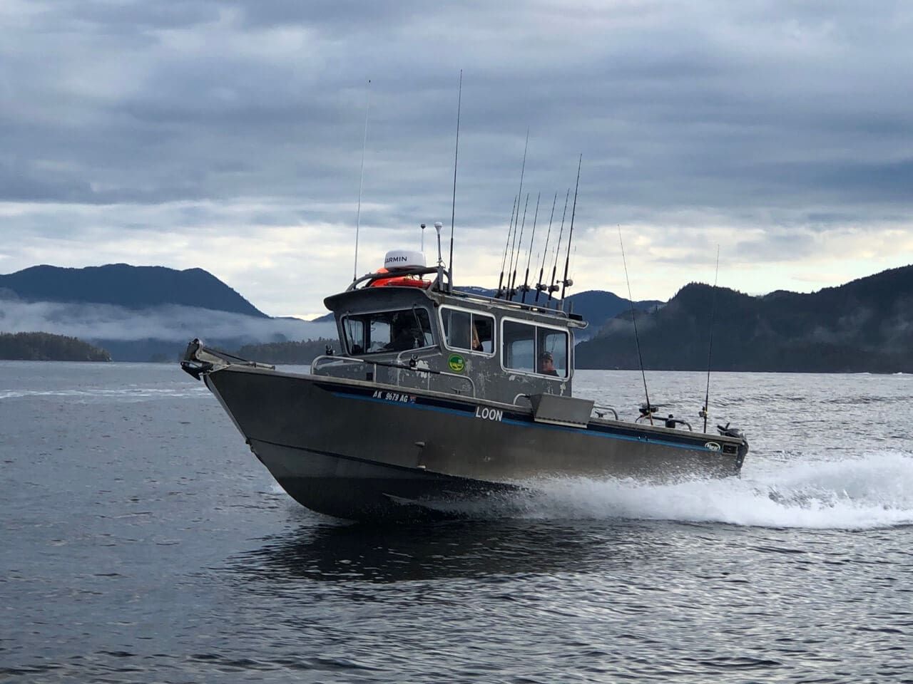 Fishing boat in motion in Sitka, AK