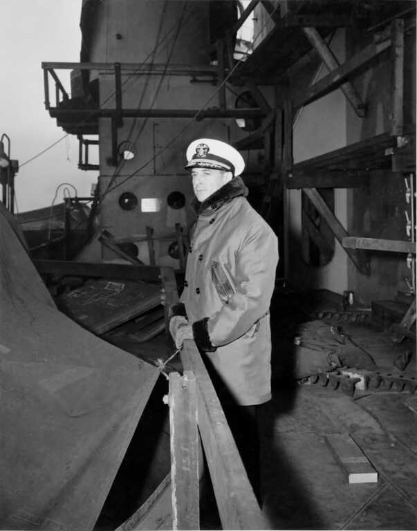 Construction Engineer CDMR Noble W. Abrahams, IOWA's future and first Chief Engineer. Fall 1942 - 80-G-13592 picture number 1