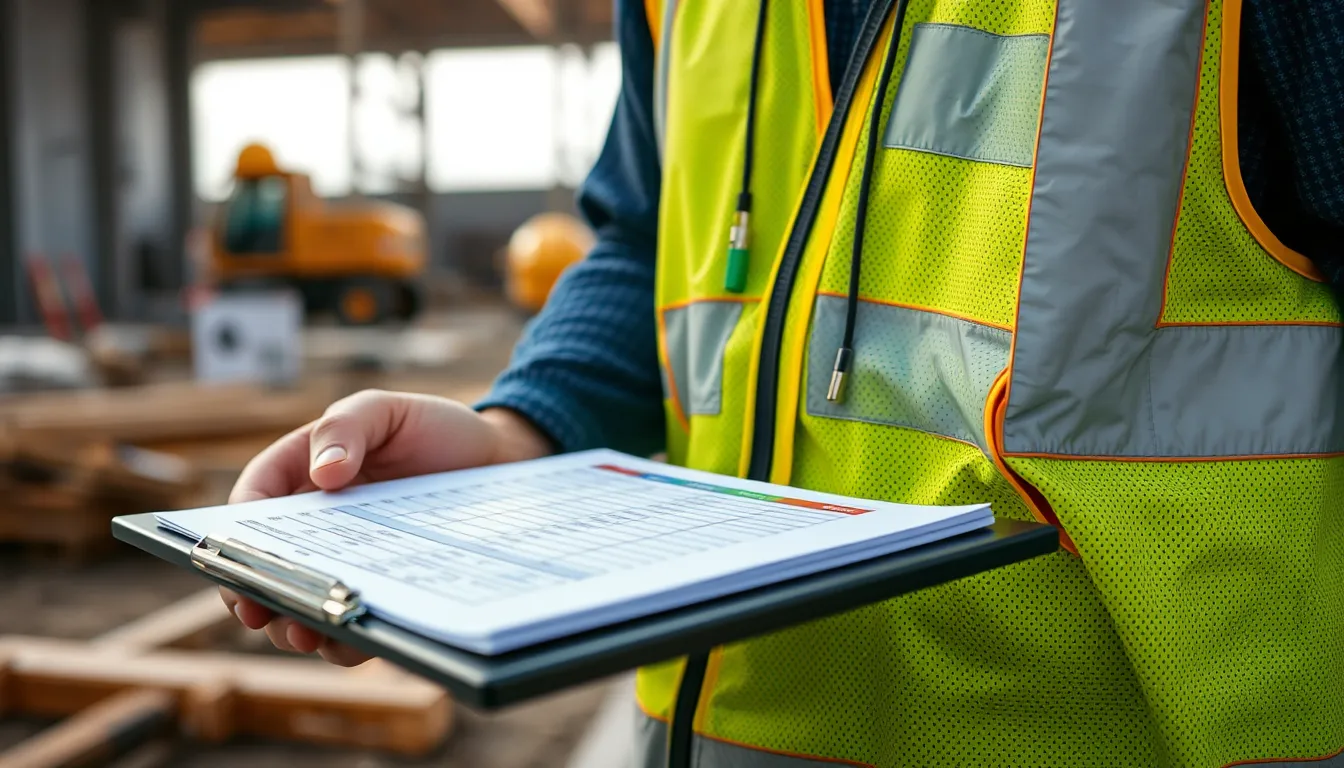 A filled-out construction daily log on a clipboard held by a worker at a job site