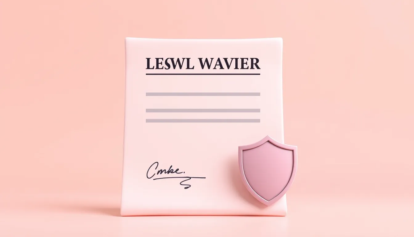 3D illustration of a legal waiver document with a signature and a shield