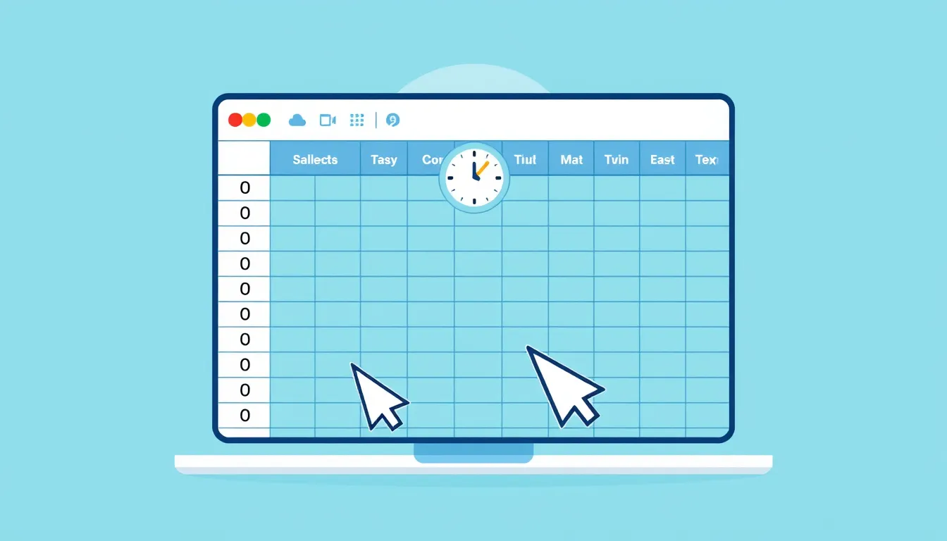 Flat vector illustration of a shared online spreadsheet timesheet with collaborators in the cloud