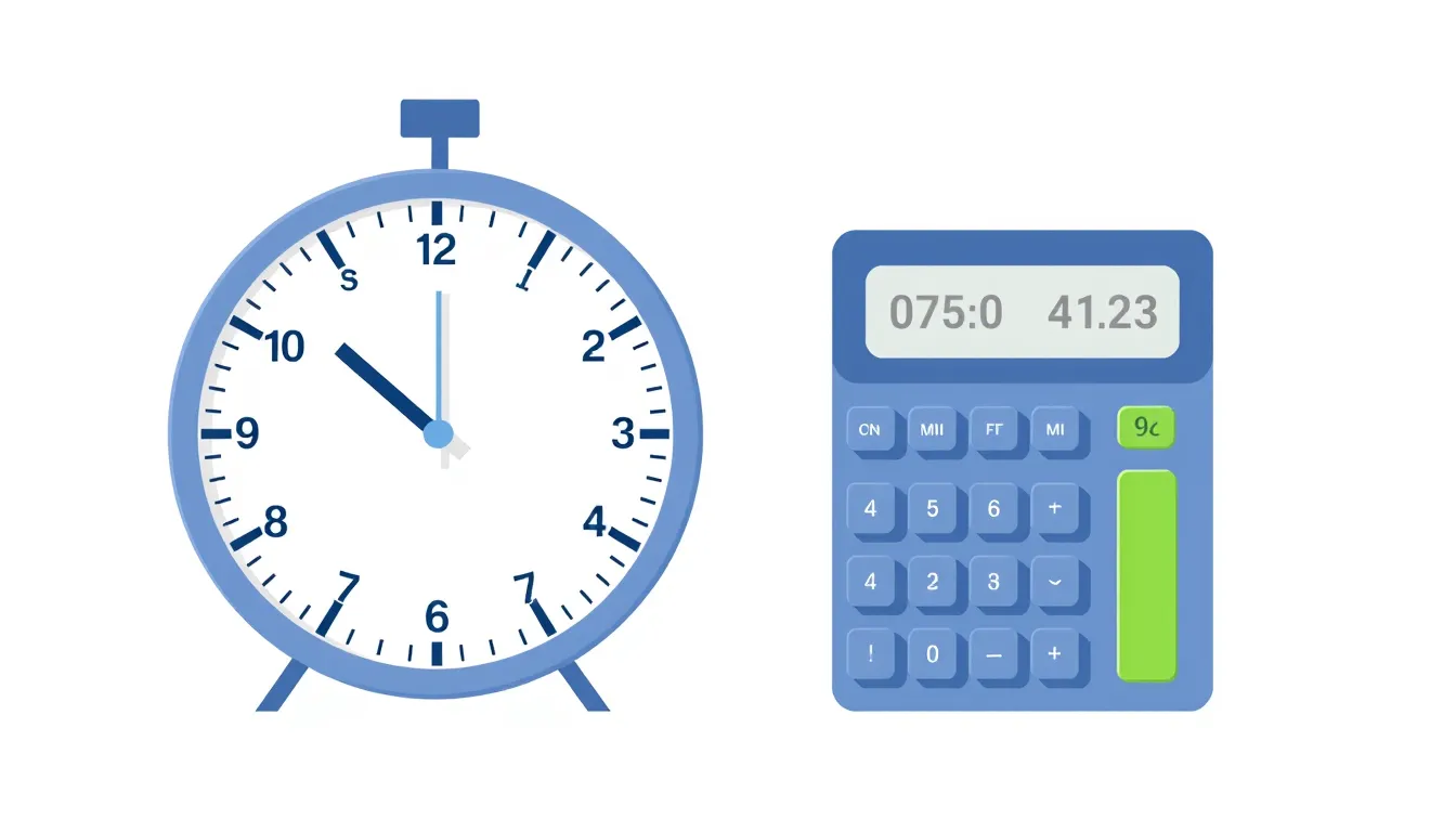 Flat vector illustration of a clock beside a calculator, totaling worked hours