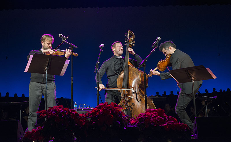 Special guests, Time for Three, combine with Music, Theater and Dance Departments to perform in the BYU-Idaho Center.