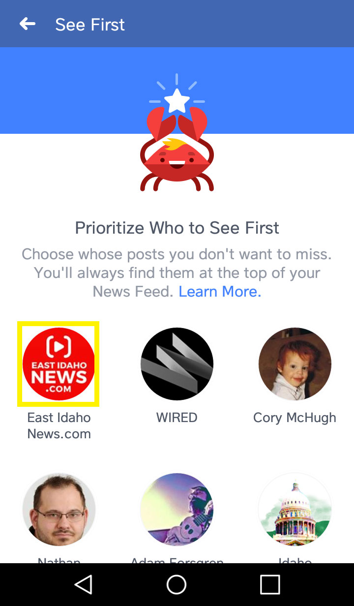 android prioritize facebook