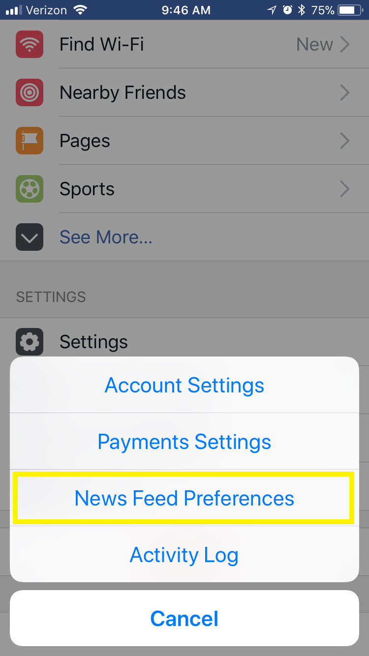 iphone newsfeed preferences facebook