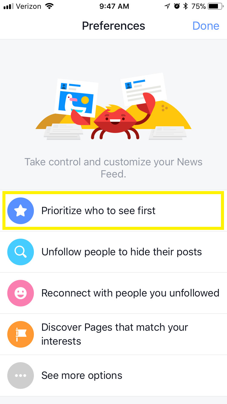 iphone prioritize facebook