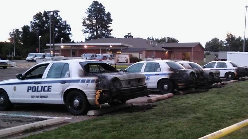 police cars burned