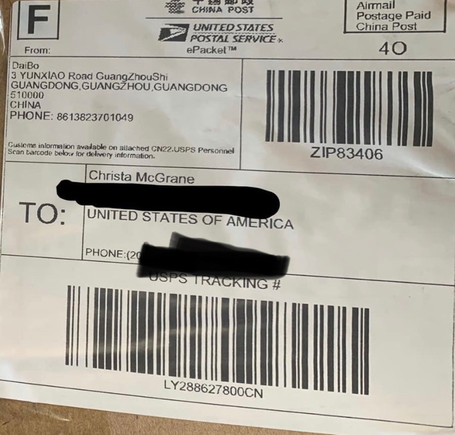 unsolicited items from china