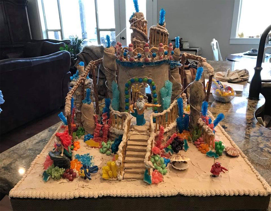 The Little Mermaid gingerbread house made by Geri Hansen four years ago was animated and had a strobe light on it