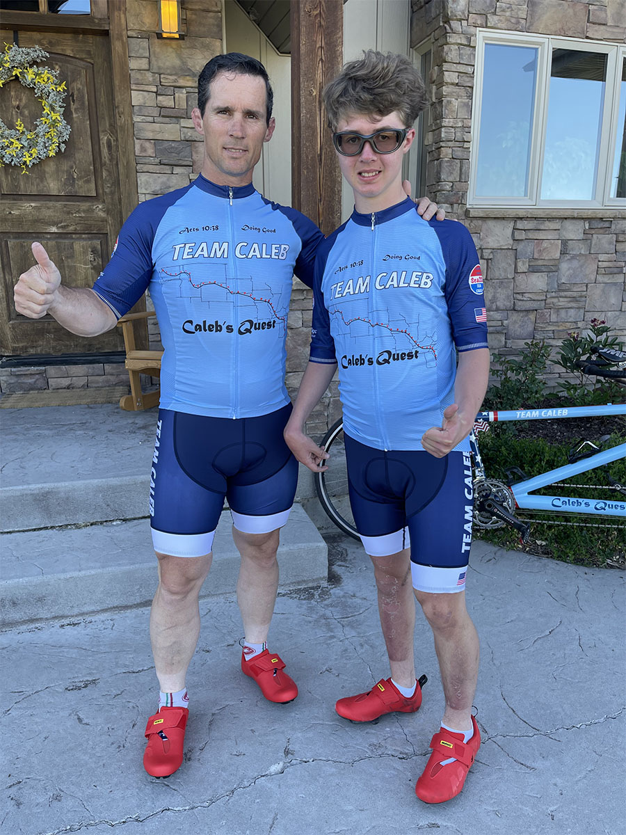 Kirk and Caleb Schroeder in their Calebs Quest gear