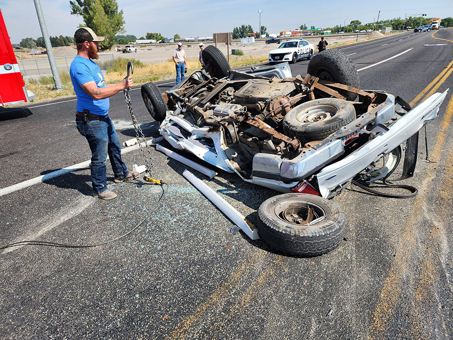 vehicle crushed in Blackfoot