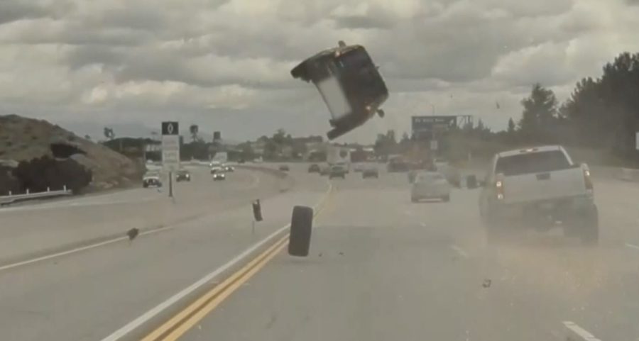 Loose tire sends car flying into the air