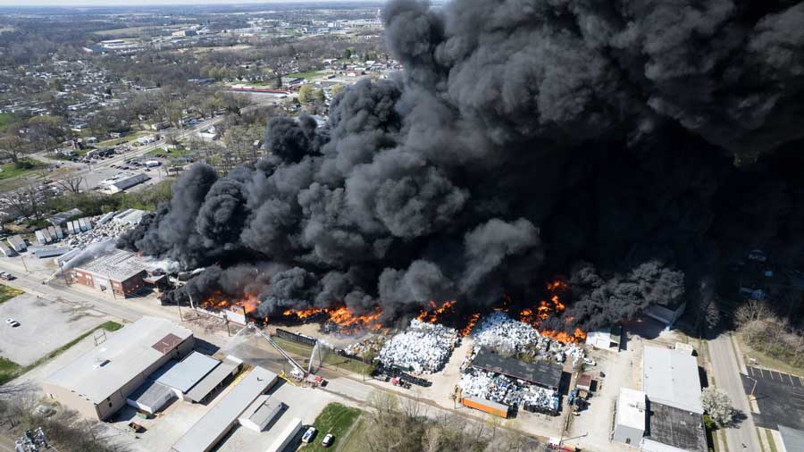 Massive inferno billowing toxic smoke from recycling plant known as a ‘fire hazard’ forces evacuation orders for thousands, officials say. It could burn for days