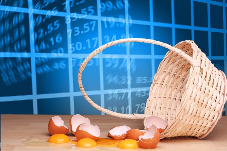 broken eggs and basket with stocks