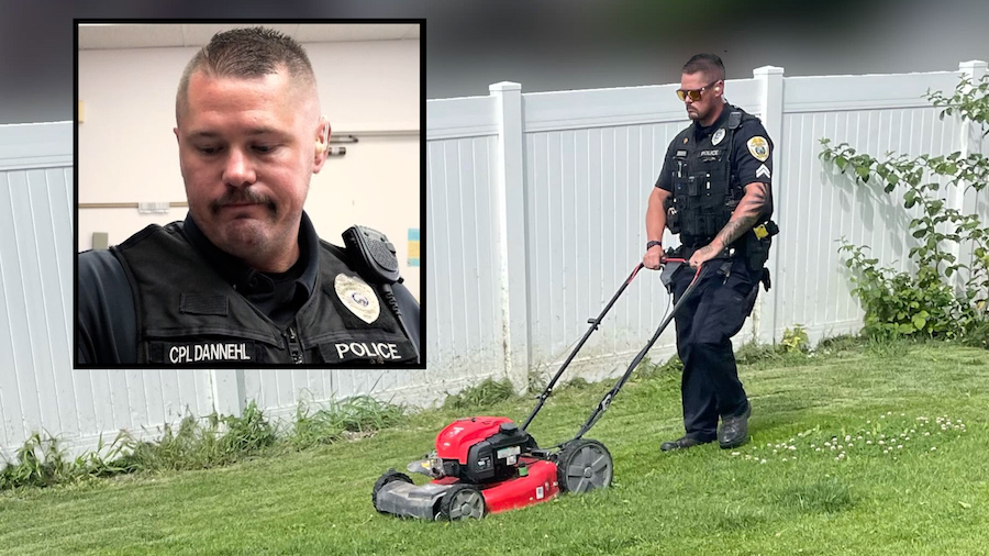 A Feel Good Friday surprise for a police officer caught in the act mowing someone’s lawn