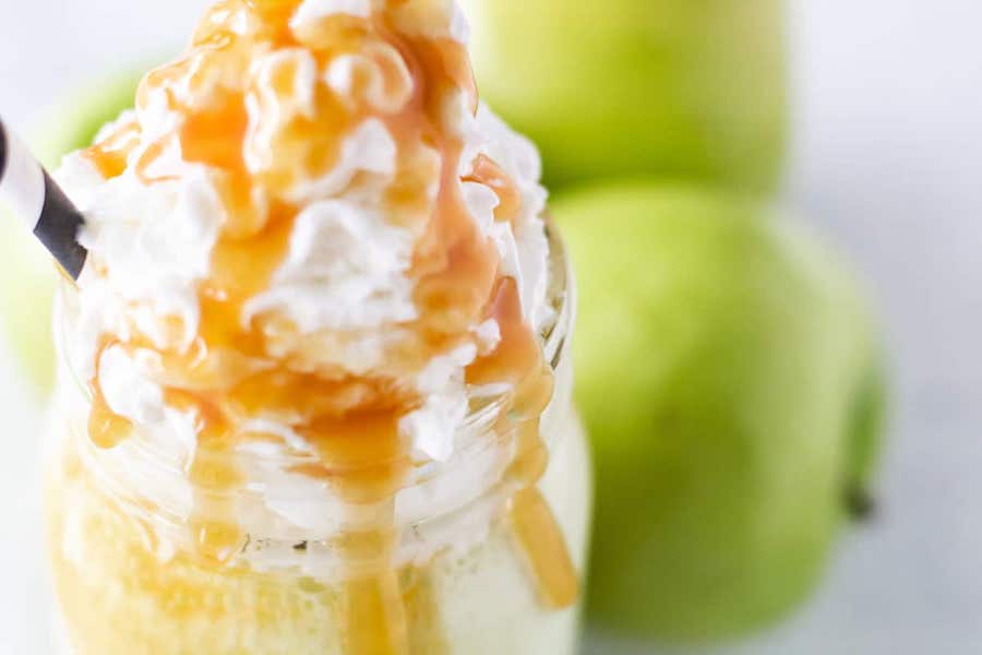 This caramel apple milkshake recipe is bursting with flavor and is super creamy