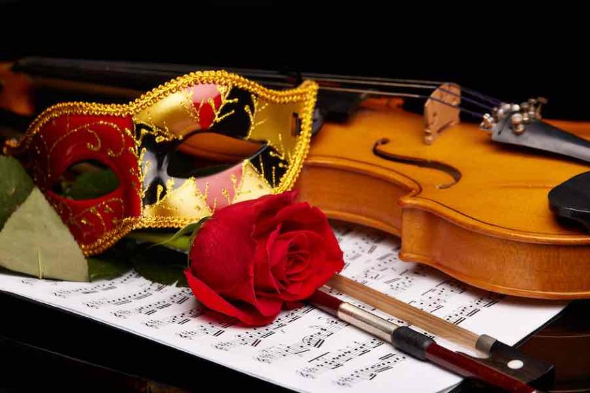 masquerade mask and violin