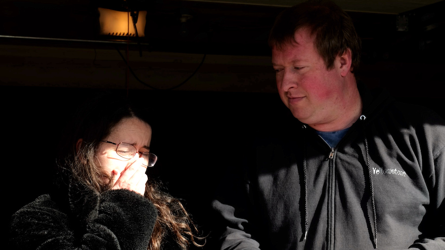 This couple was in a hurry to leave when gifts showed up from a Secret Santa