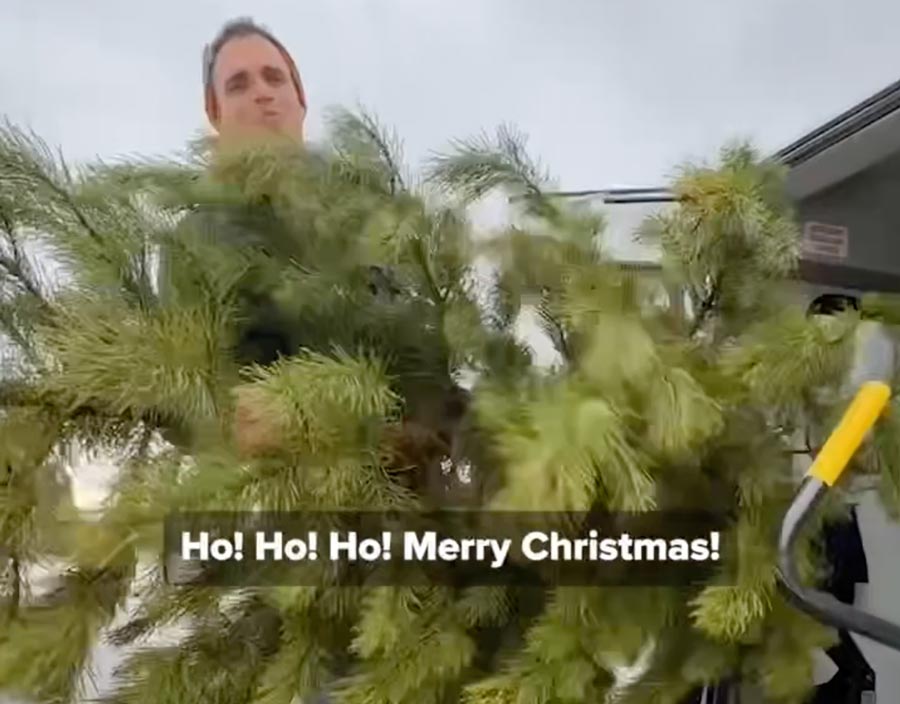 Senior experience traditional Christmas with live tree