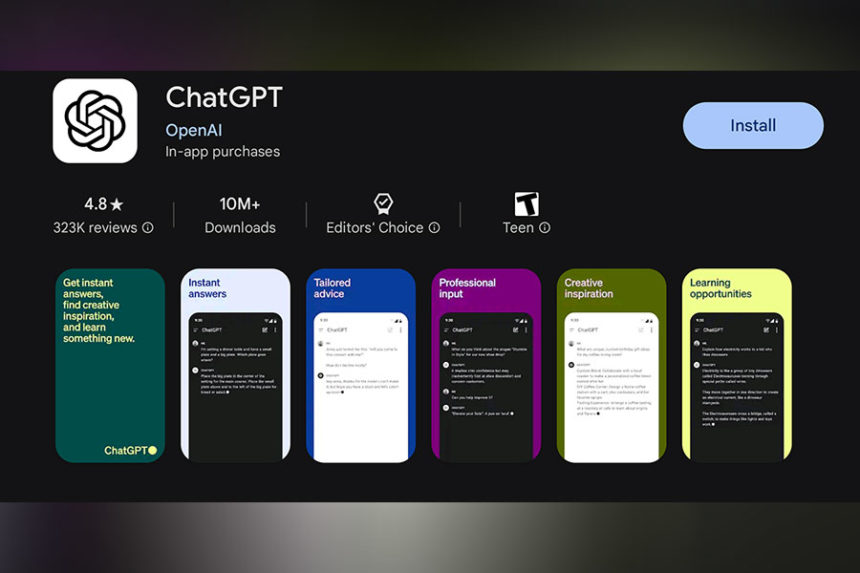 Screenshot of ChatGPT app in Google Play Store