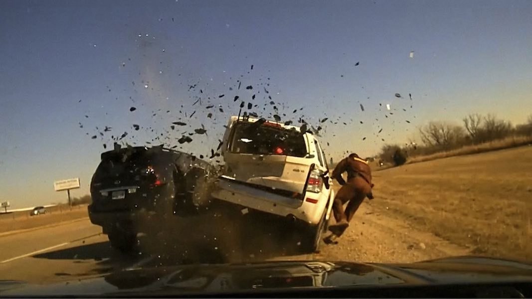 WATCH: Wild video shows Oklahoma trooper violently thrown from side of highway crash
