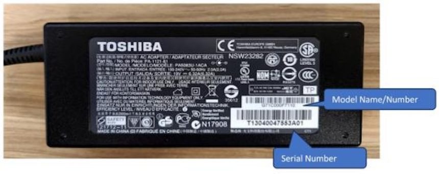 Recalled Toshiba AC Adapter