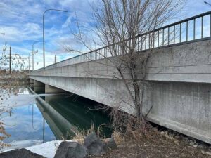 The Pancheri Bridge stretches across the Snake River in Idaho Falls in February 2024.