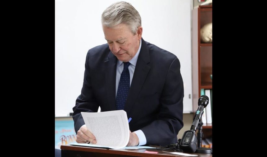 Gov. Brad Little signed the new charter school act into law Tuesday at North Star Charter in Eagle. | Darren Svan, IdahoEdNews.org