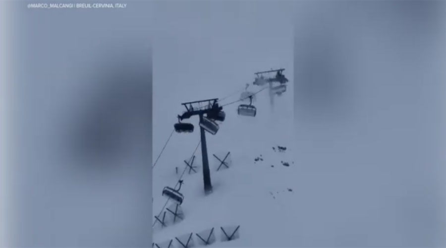 You have to see this! Heart-stopping footage shows skiers stuck on ski lift during powerful wind storm