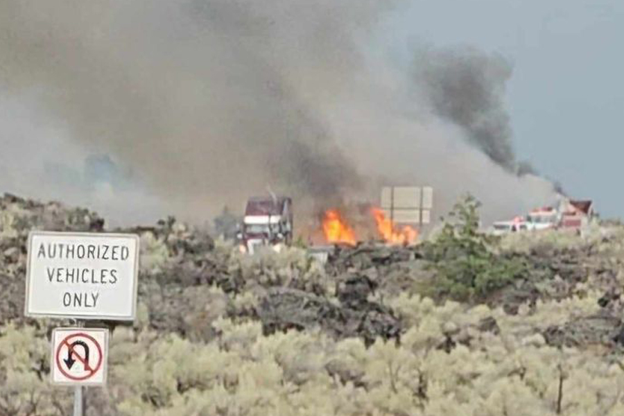 Flaming semi-trailer caused by ‘mechanical failure’ on Interstate 15