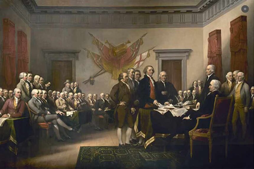 John Trumbull's oil painting portraying the first draft of the Declaration of Independence being presented to the Second Continental Congress on June 28, 1776. | Courtesy Architect of the Capitol