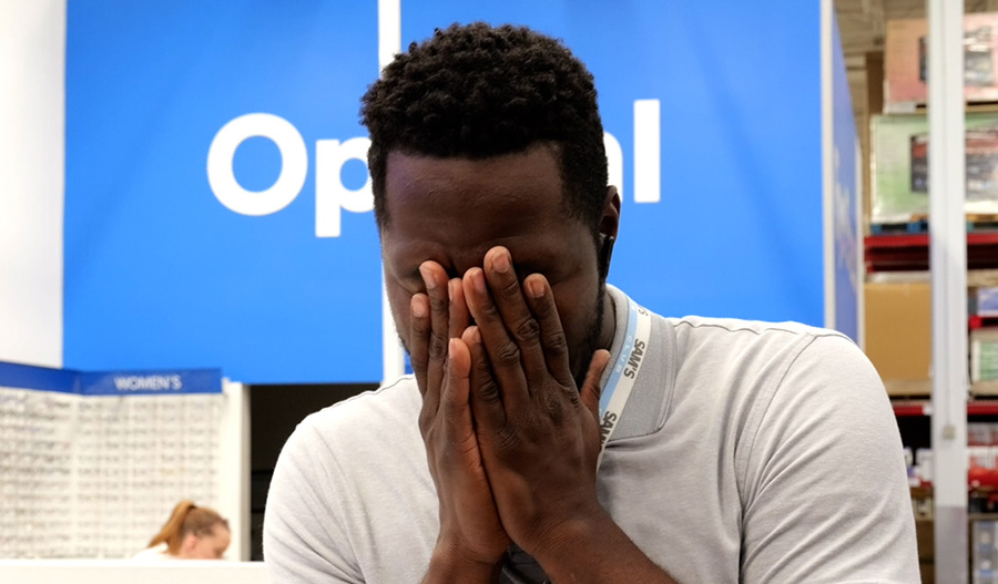 Young father with baby in ICU starts shift at Sam’s Club when we show up with gift from a Secret Santa