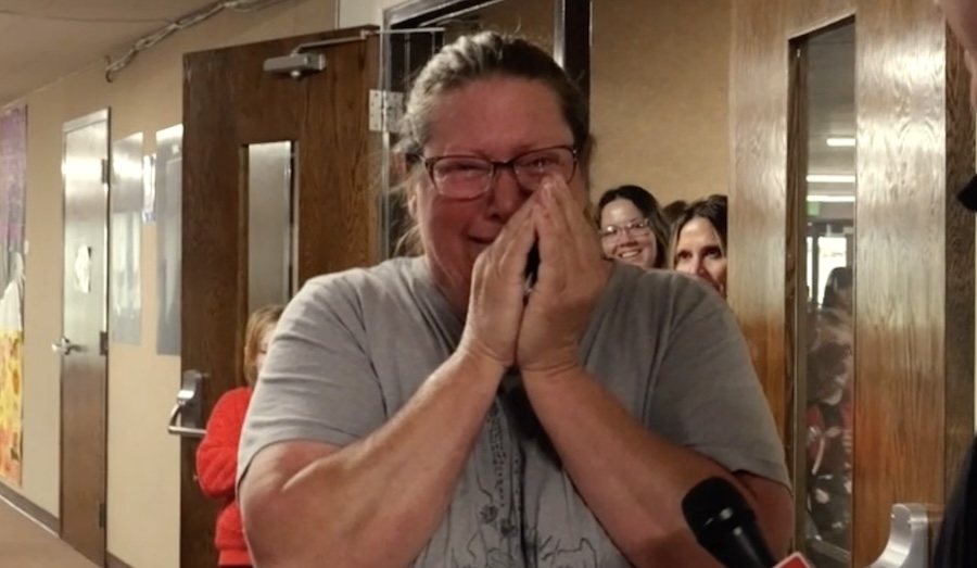 School custodian working in the lunchroom gets life-changing surprise from a Secret Santa