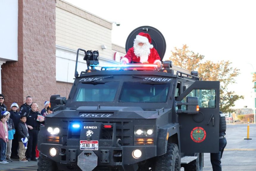 Santa arrives in an armored car. | Jessica Clements, Idaho Falls Police Department