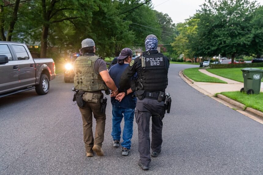 ERO officers apprehend a criminal alien target in northern Virginia during a Cross-Check operation. | Courtesy U.S. Immigration and Customs Enforcement