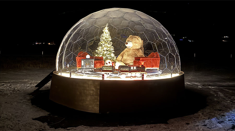 Local dad builds permanent life-sized snow globe to surprise his family