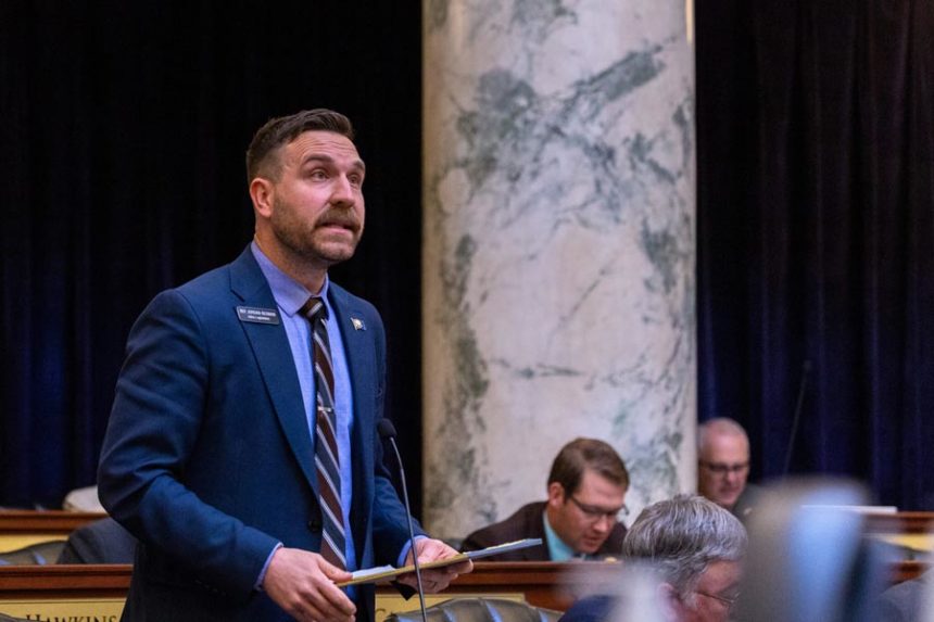 Rep. Jordan Redman, R-Coeur d’Alene, on the Idaho House floor on March 25, 2024. (Kyle Pfannenstiel/Idaho Capital Sun)