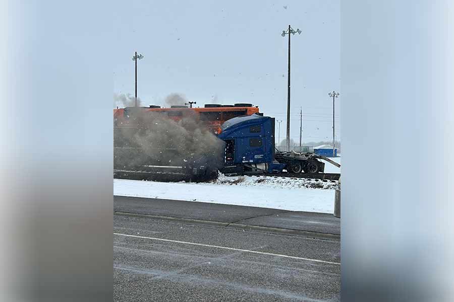 Semitruck catches fire in Sugar City after collision with train