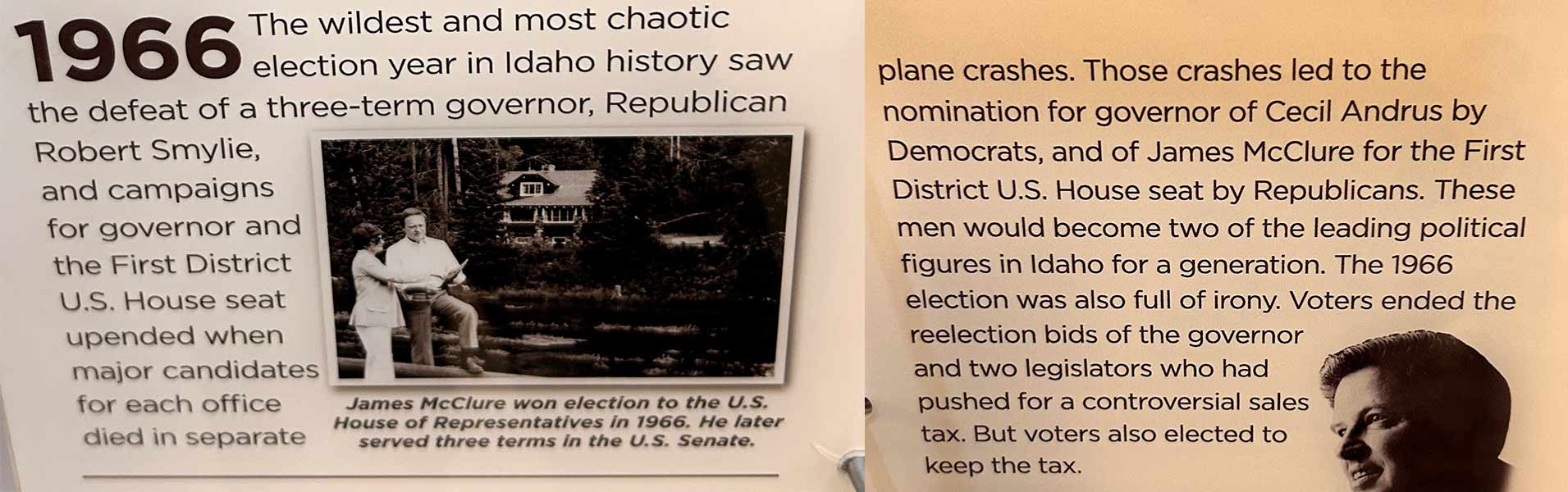 Historical placard in the Idaho Capitol building about the 1966 election. | Rett Nelson, EastIdahoNews.com